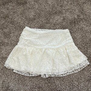 Dizziree Mini Skirt White Lace Drop Waist Tiered Layered Side Zip Size Medium
